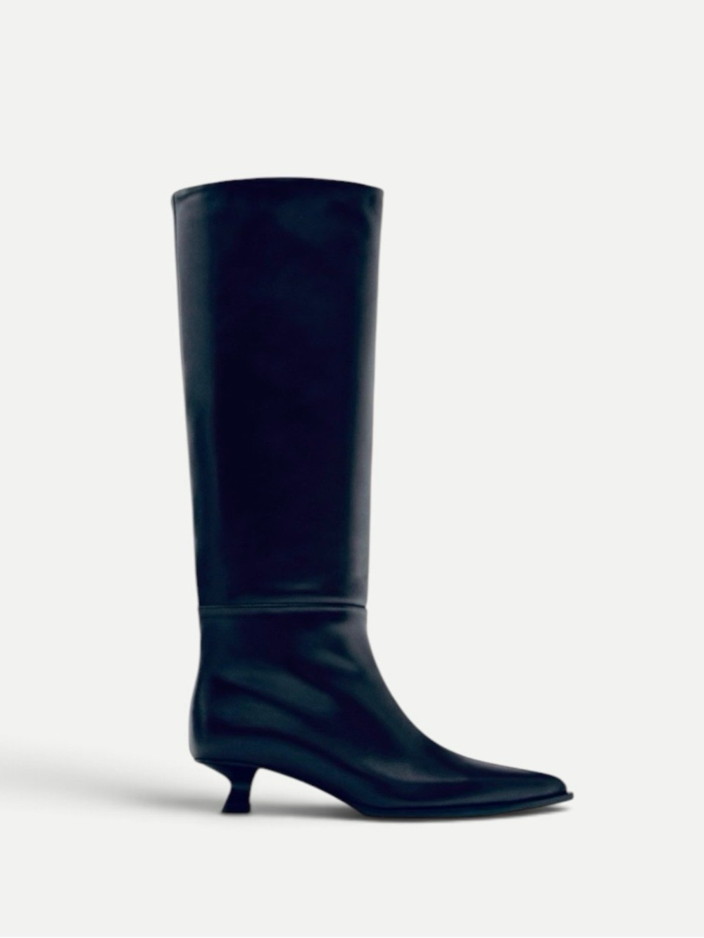 Massimo Dutti Sculpted Kitten Heel Leather Knee-High Boots Black NWT $349 US 7.5